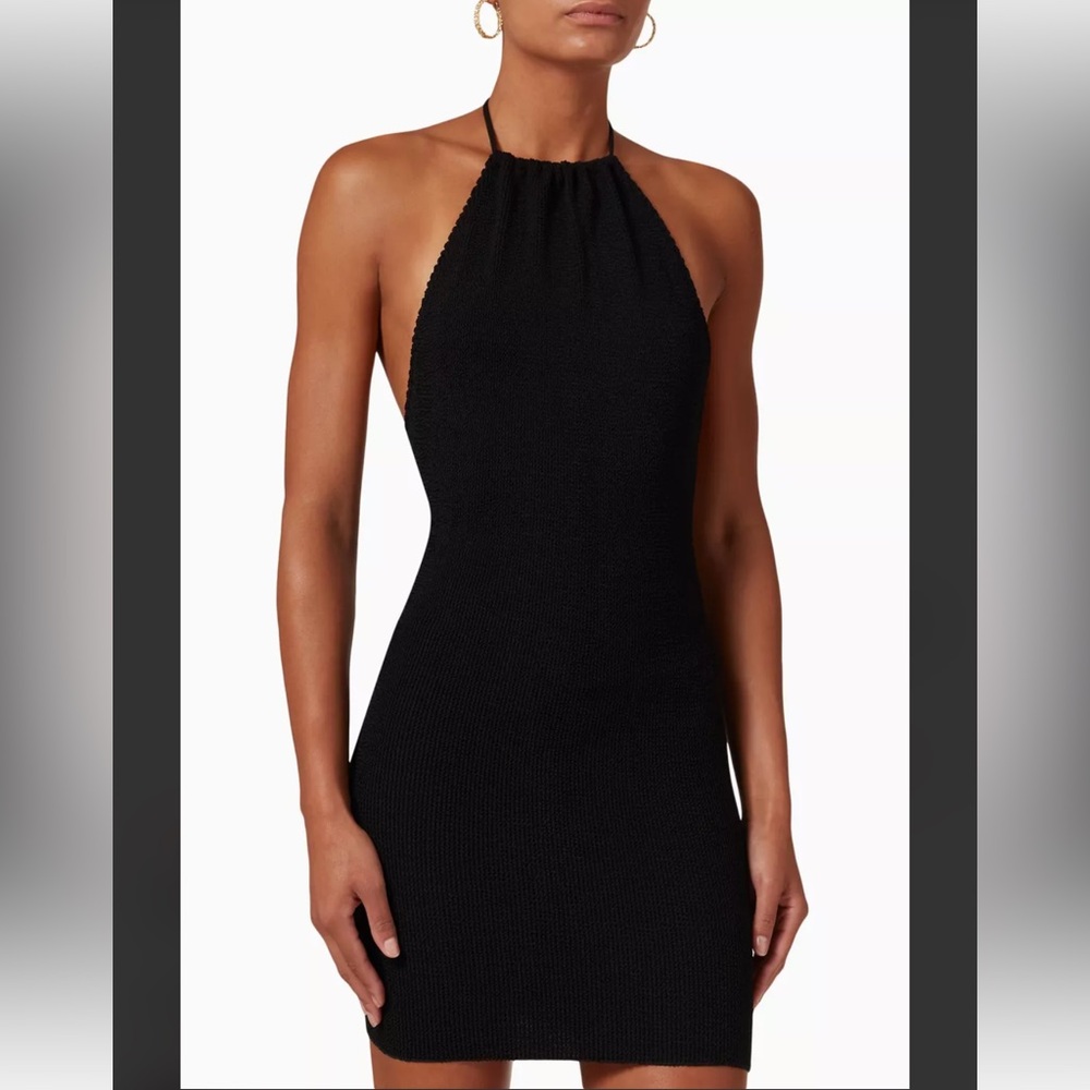 Bond-eye Swim Women’s Imogen Halter Neck Mini Dress Black Eco NWT OS Ribbed